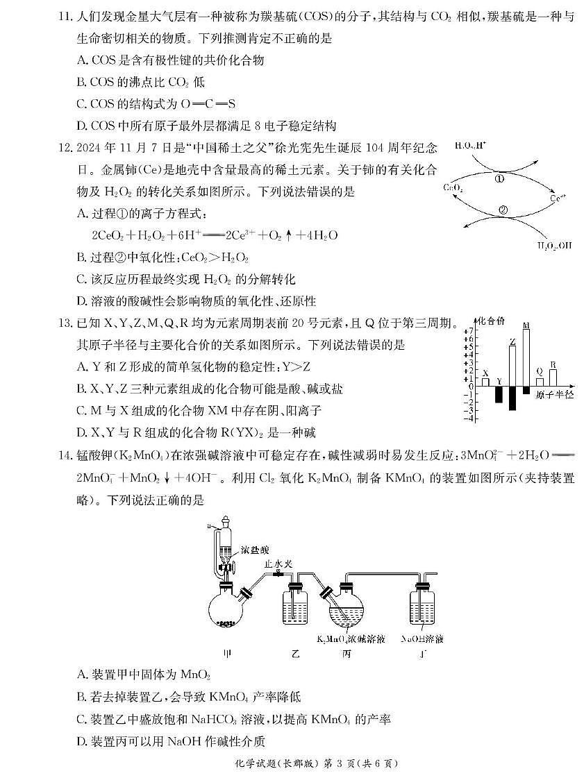 湖南长郡中学2024-2025学年高一上学期期末考试 化学试卷（含答案）第3页