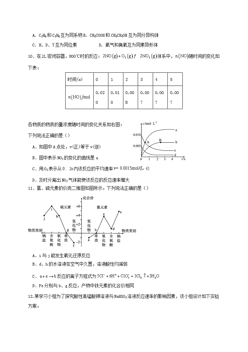 云南湿远市2023_2024学年高一化学下学期期中试题第3页