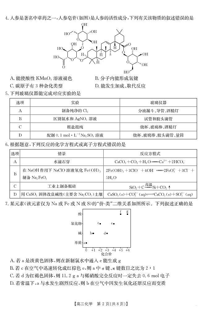2025年1月广西12市高三调研考试 化学试卷（含答案）第2页