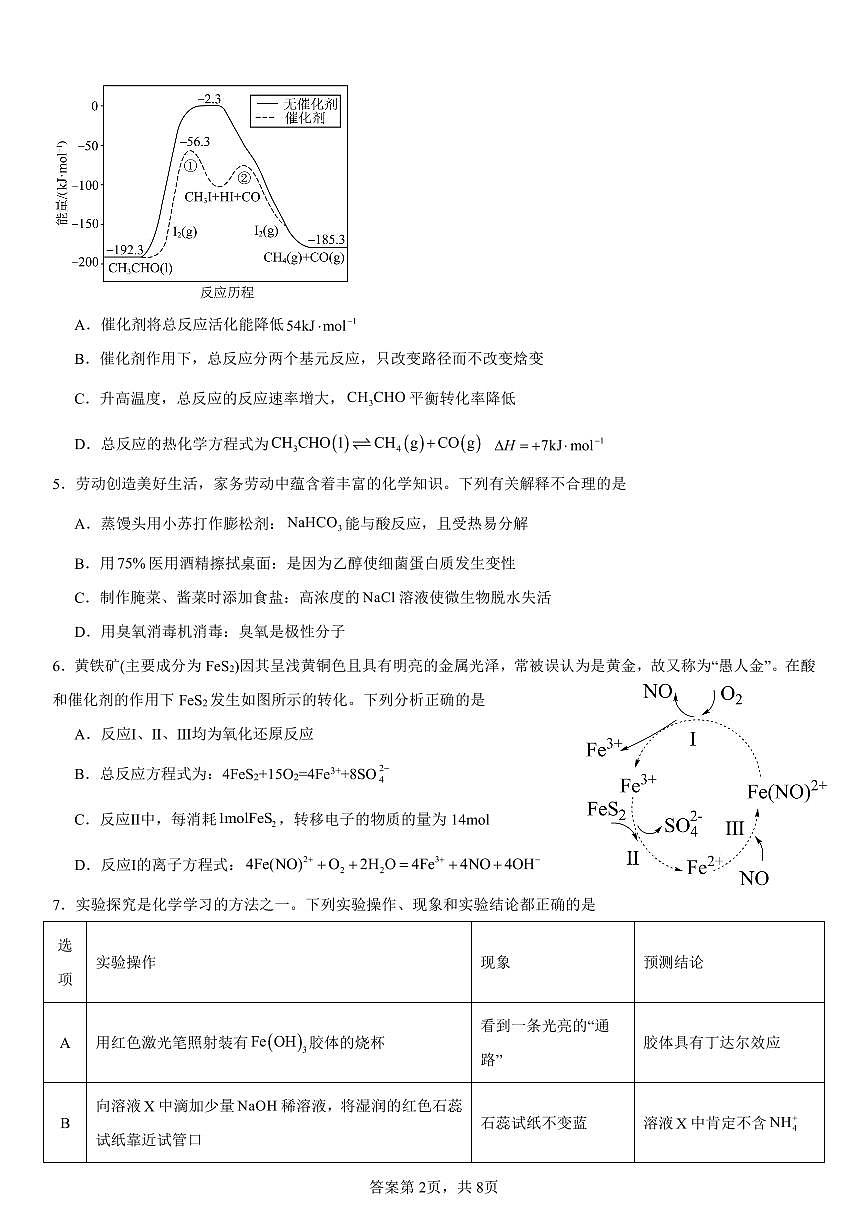 南昌十九中2024-2025学年第二学期2月月考高三化学试卷（含答案）第2页