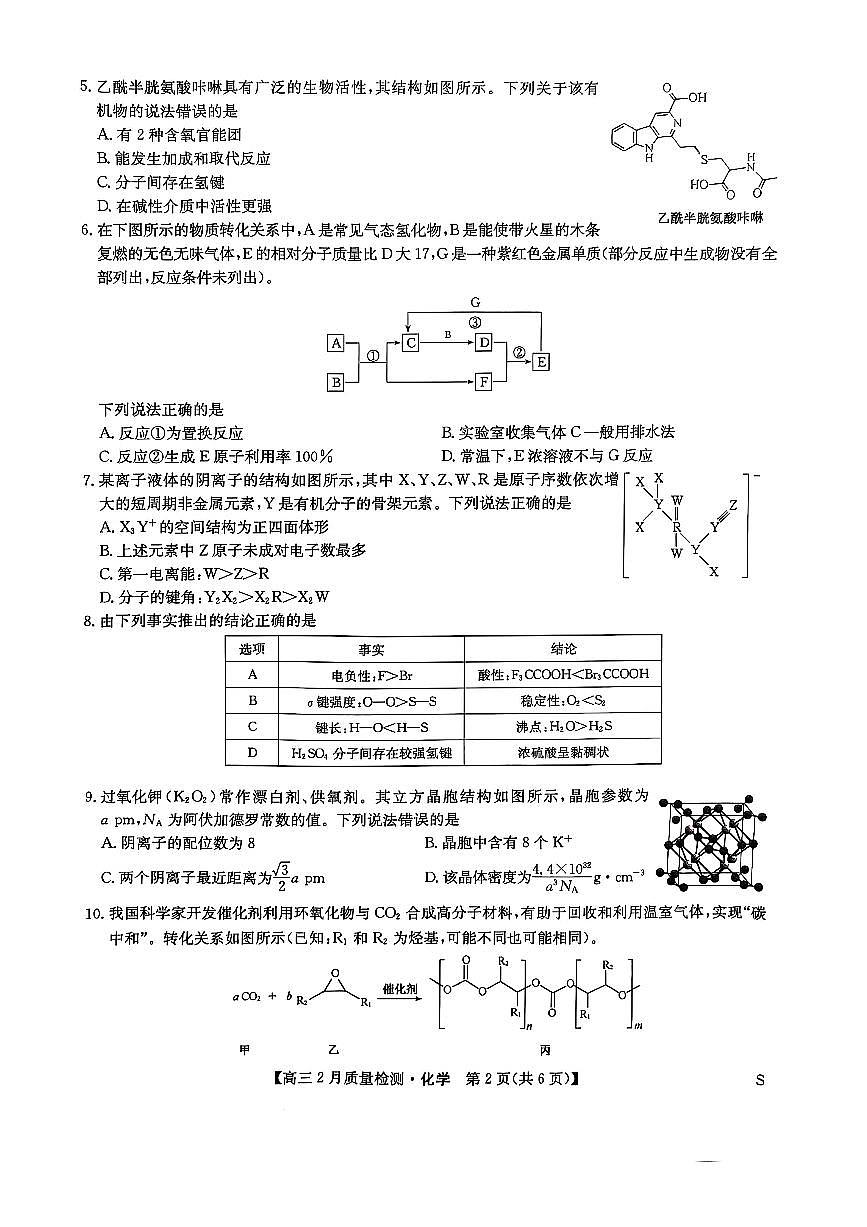 2025九师联盟高三2月质量检测 化学试卷（含答案）第2页