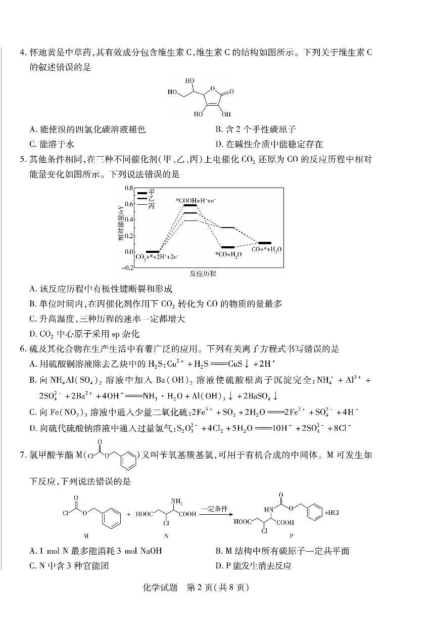 天一大联考2024-2025学年高中毕业班阶段性测试（六）化学试卷（含答案）第2页