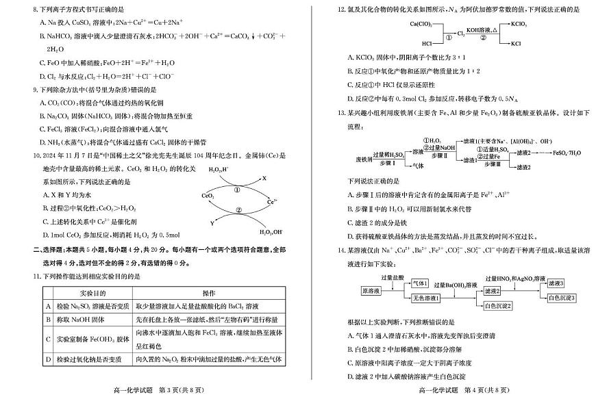 山东省德州市2024-2025学年高一上学期1月联考化学试卷第2页
