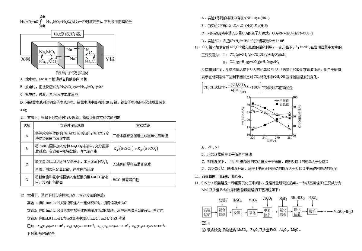 高三年级第二学期模拟（一）化学试卷第2页