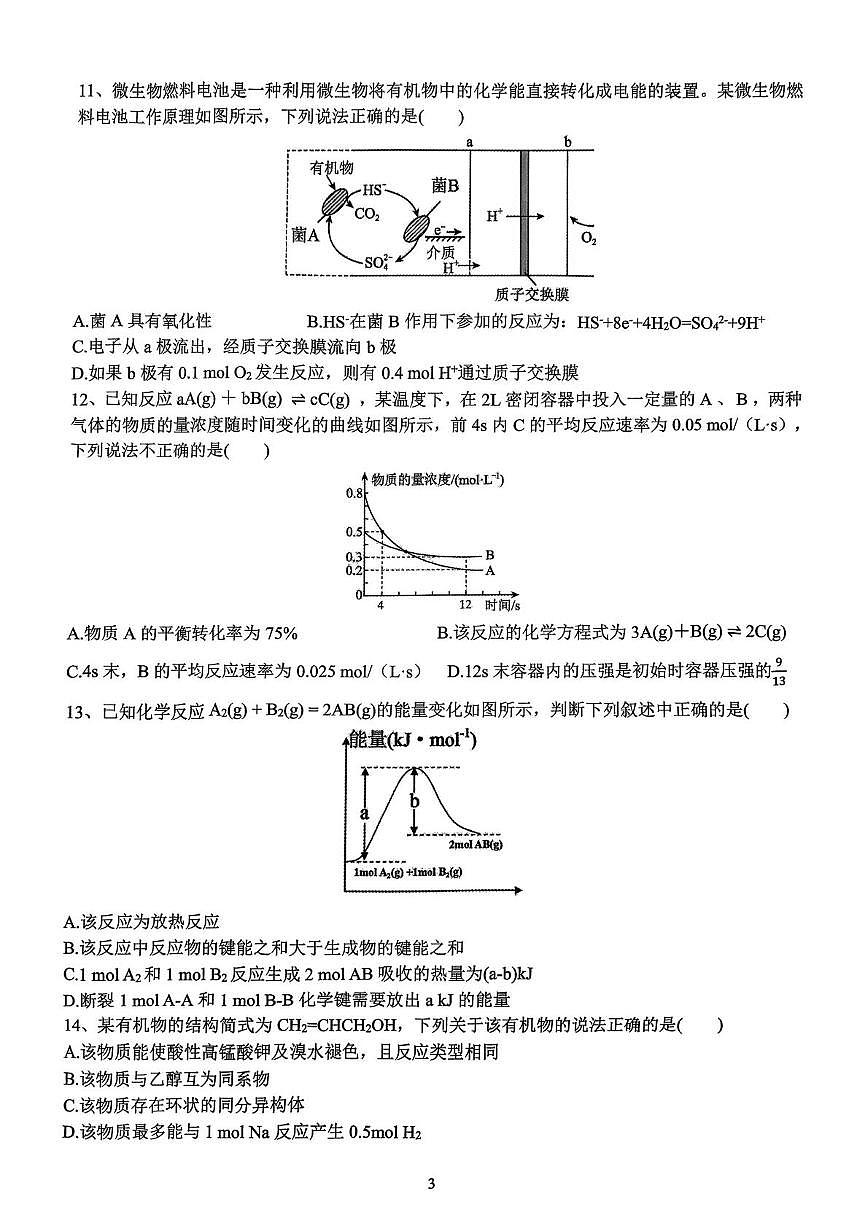 浙江省金砖高中联盟2024-2025学年高一下学期4月期中化学试题第3页
