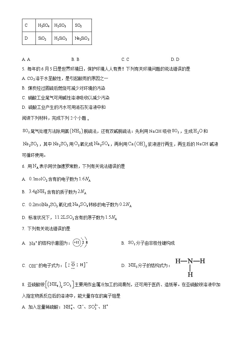 安徽省A10联盟2024-2025学年高一下学期3月阶段考 化学试卷第2页