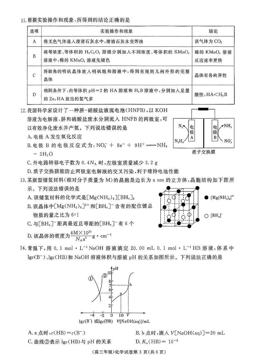 江西省抚州市2025届高三下学期高中毕业班教学质量监测 化学试卷第3页