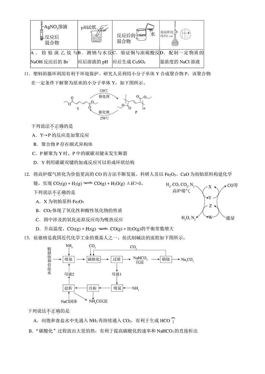 北京市朝阳区2025届高三下学期一模试题 化学 含答案第3页