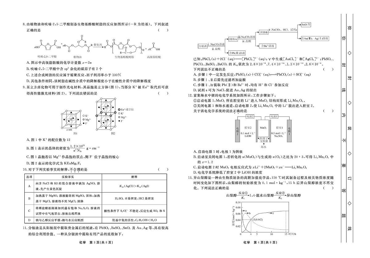 河北省衡中同卷2025届高三下学期综合素质评价（一）化学试卷（含答案）第2页