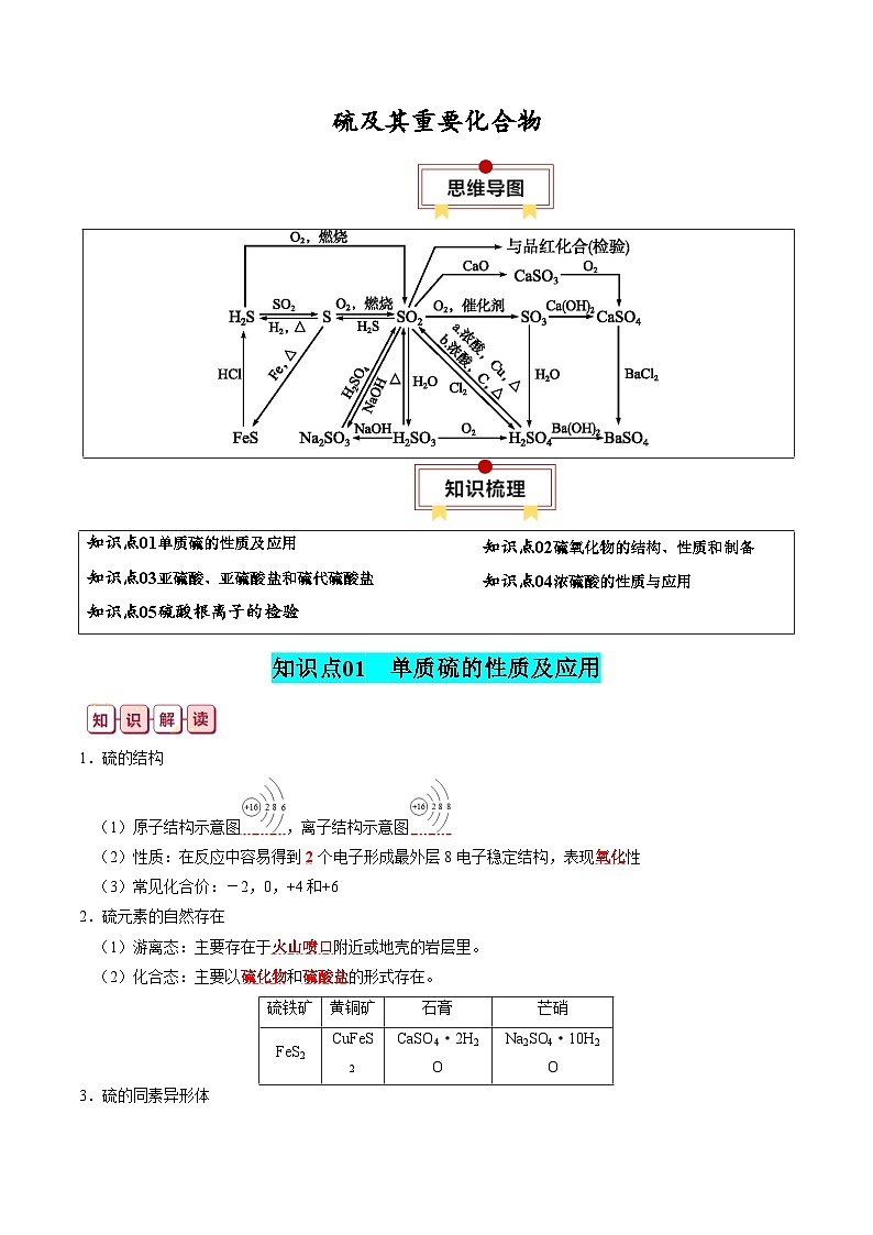 硫及其重要化合物-高考化学一轮复习知识清单第1页