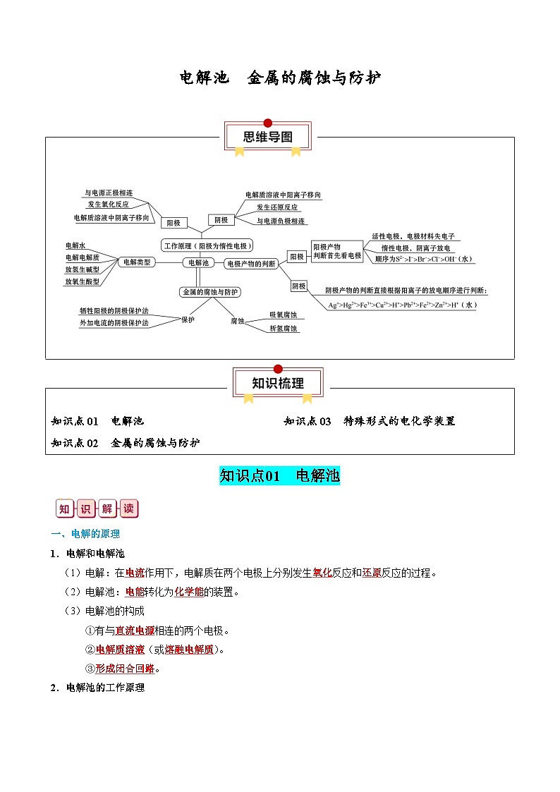 电解池+金属的腐蚀与防护-高考化学一轮复习知识清单第1页