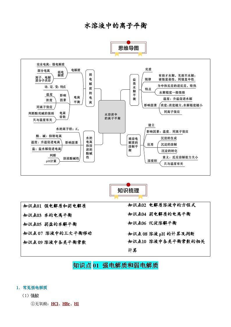 水溶液中的离子平衡-高考化学一轮复习知识清单第1页
