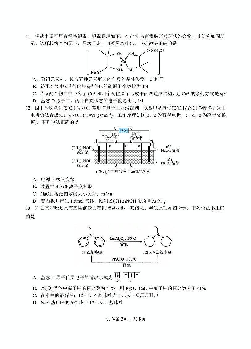 浙江金砖高中2024-2025学年高二下学期4月期中考试化学试题（含答案）第3页