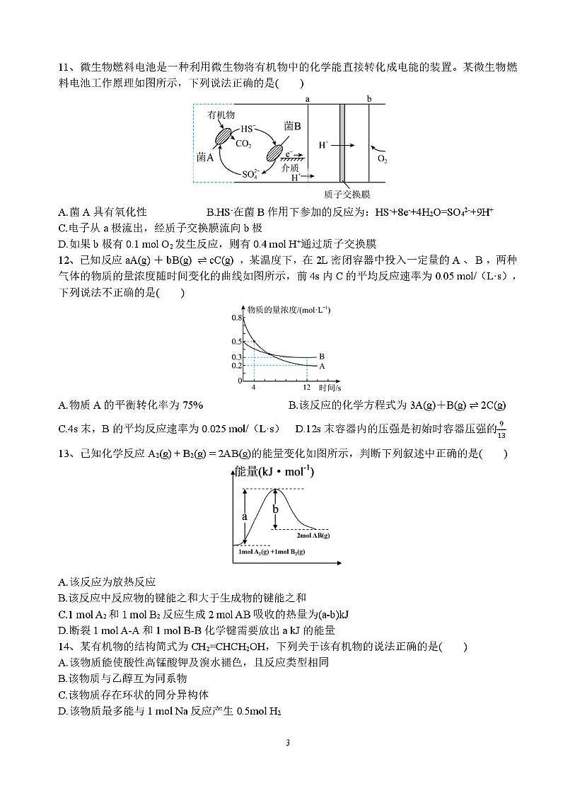 浙江金砖高中2024-2025学年高一下学期4月期中考试化学试题第3页