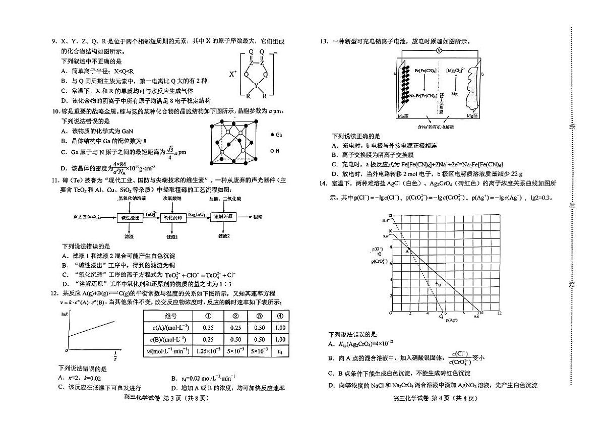河北省唐山市 2023-2024 学年度高三年级第一学期期末 化学试卷（含答案）第2页