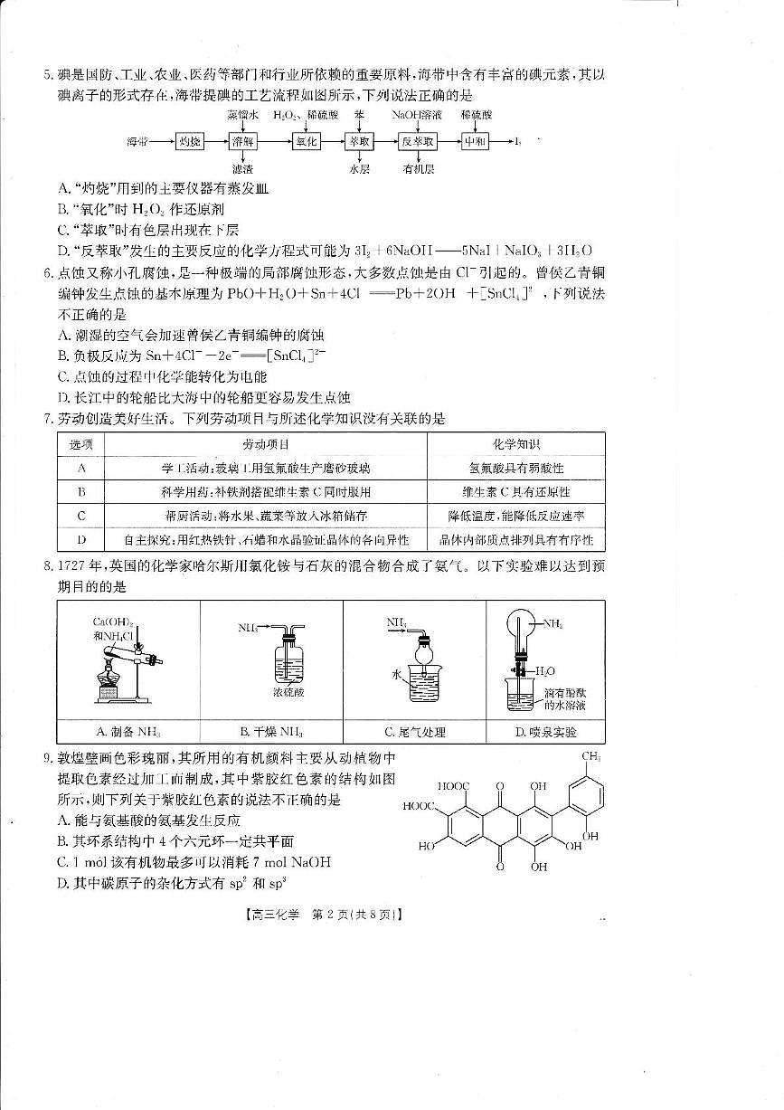 2025届广东省湛江市高三下学期4月二模化学试题（含答案）第2页