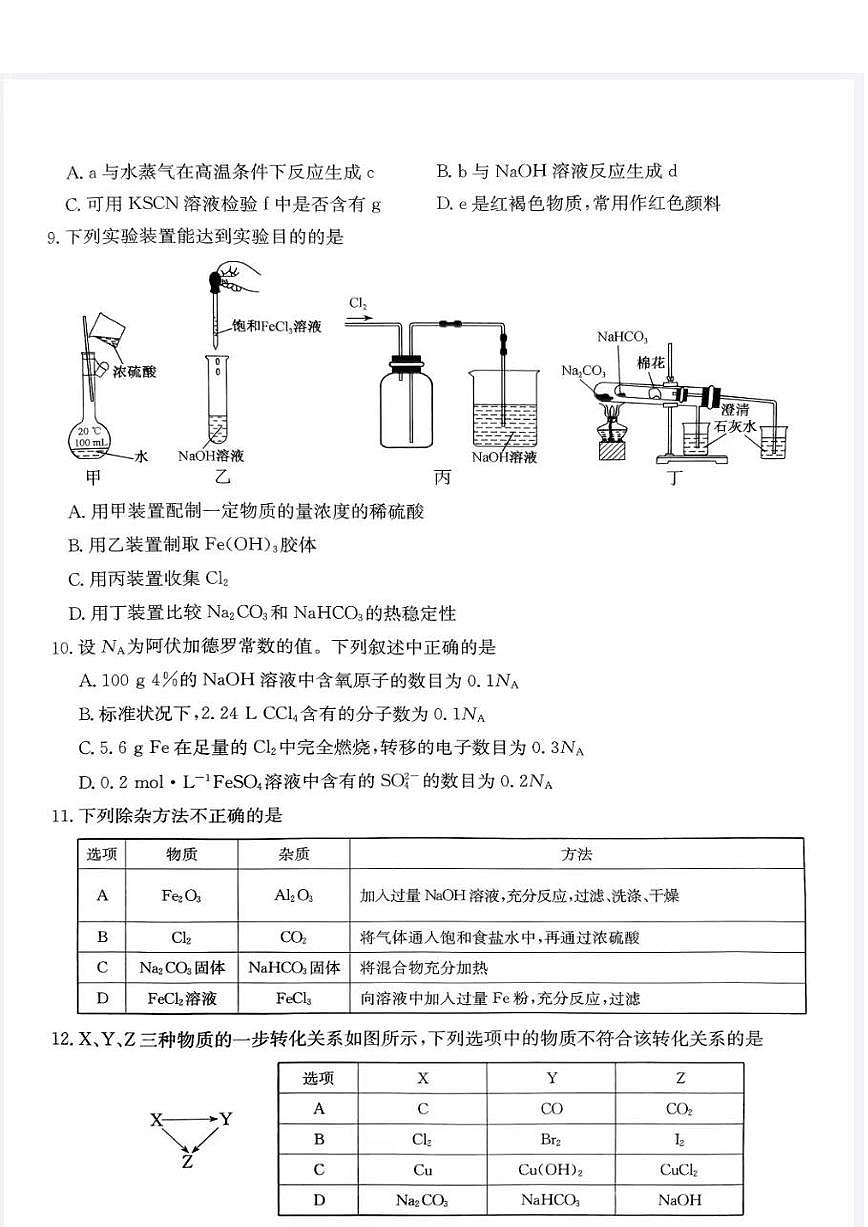 山西省部分学校2023-2024学年高一上学期1月期末化学试题（含答案）第3页