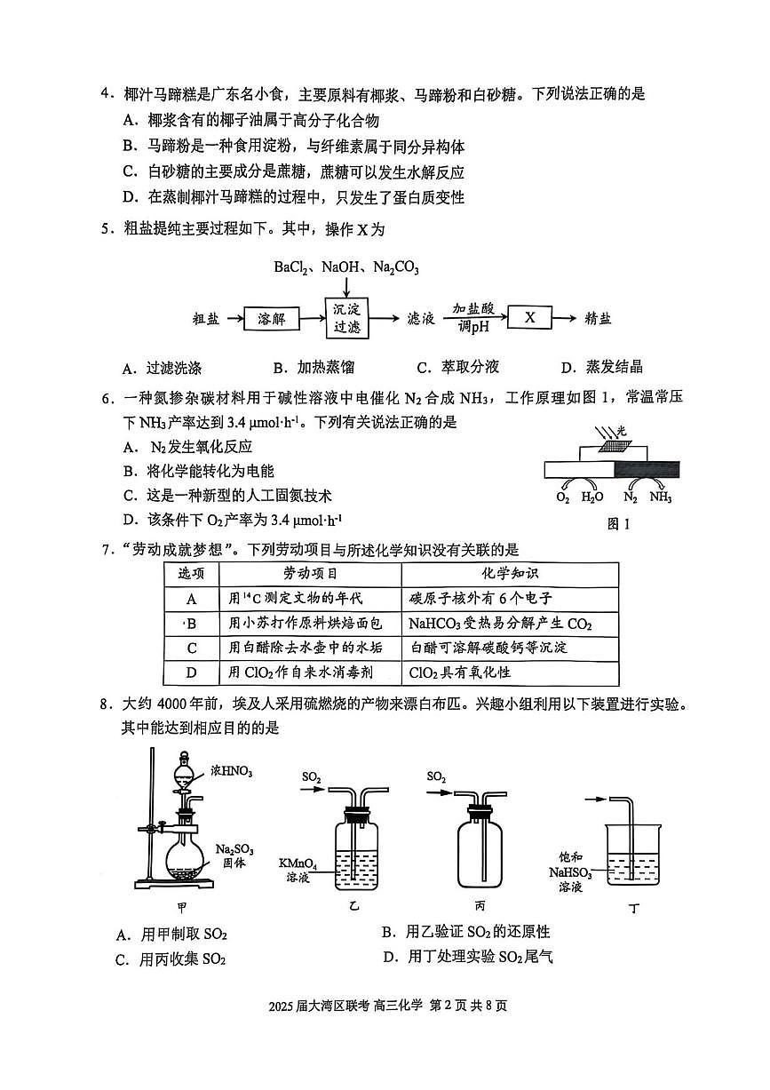 广东省大湾区2025届普通高中毕业年级联合模拟考试（二）化学试卷（含答案）第2页