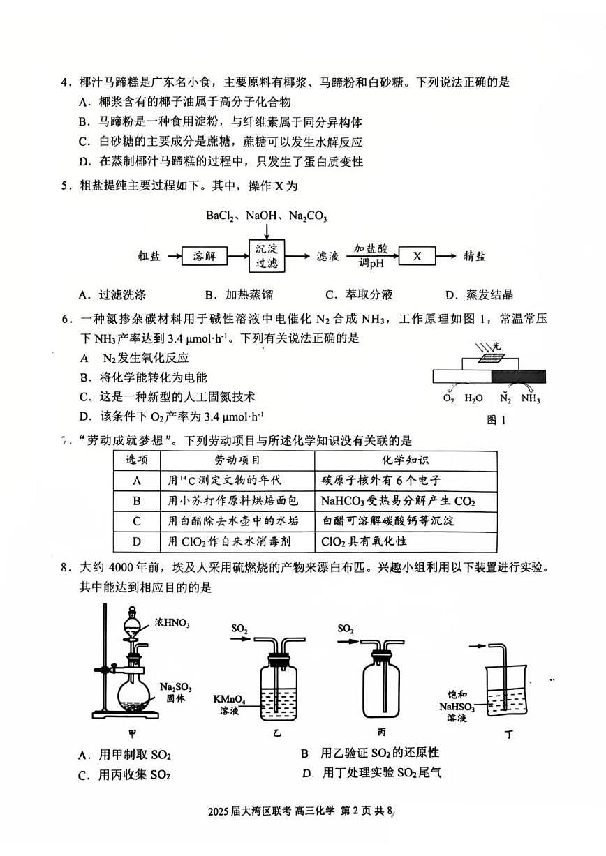 广东省大湾区2025届高高考模拟第二次模拟-化学试题无答案第2页