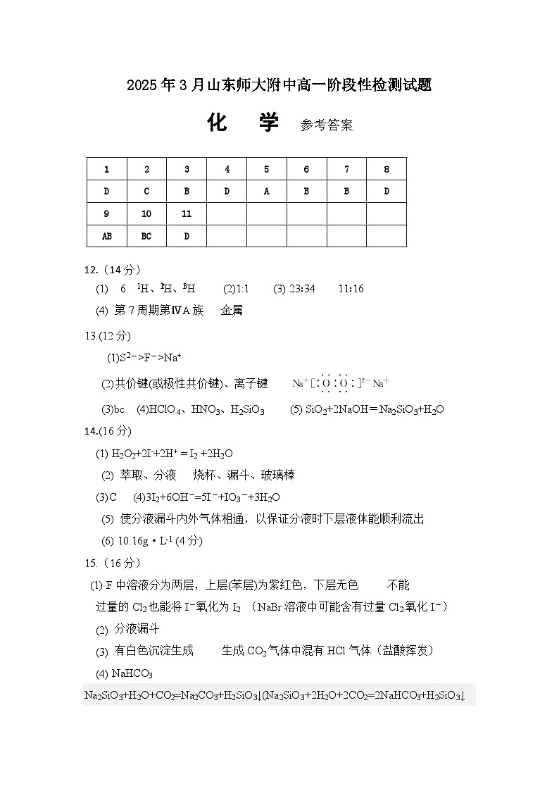 2025年3月月考化学-参考答案第1页