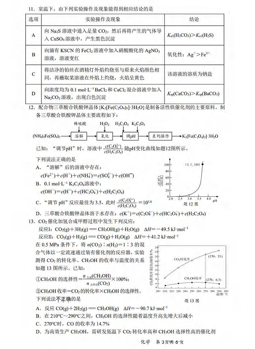 化学丨江苏省新高考基地学校2025高三下学期4月第二次大联考化学试卷及答案第3页