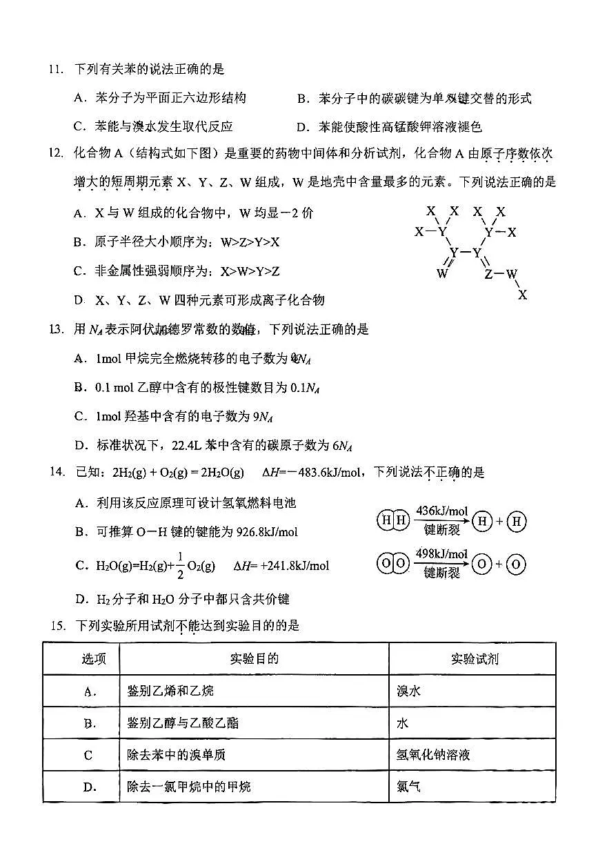 2025北京一零一中高一（下）期中真题化学（等级考）试卷第3页