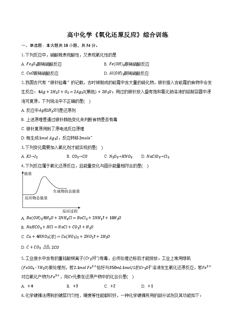 新课标高考化学专题训练 《氧化还原反应》综合训练第1页