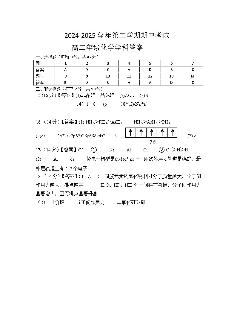 2024-2025-2期中考试高二化学答案DOCX 文档第1页
