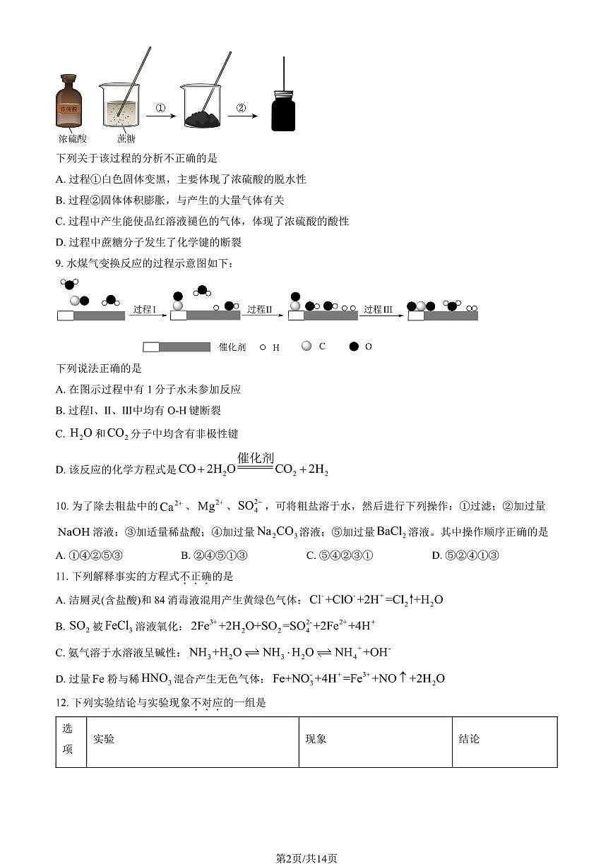 2025北京育才学校高一下3月月考化学试卷（有答案）第2页