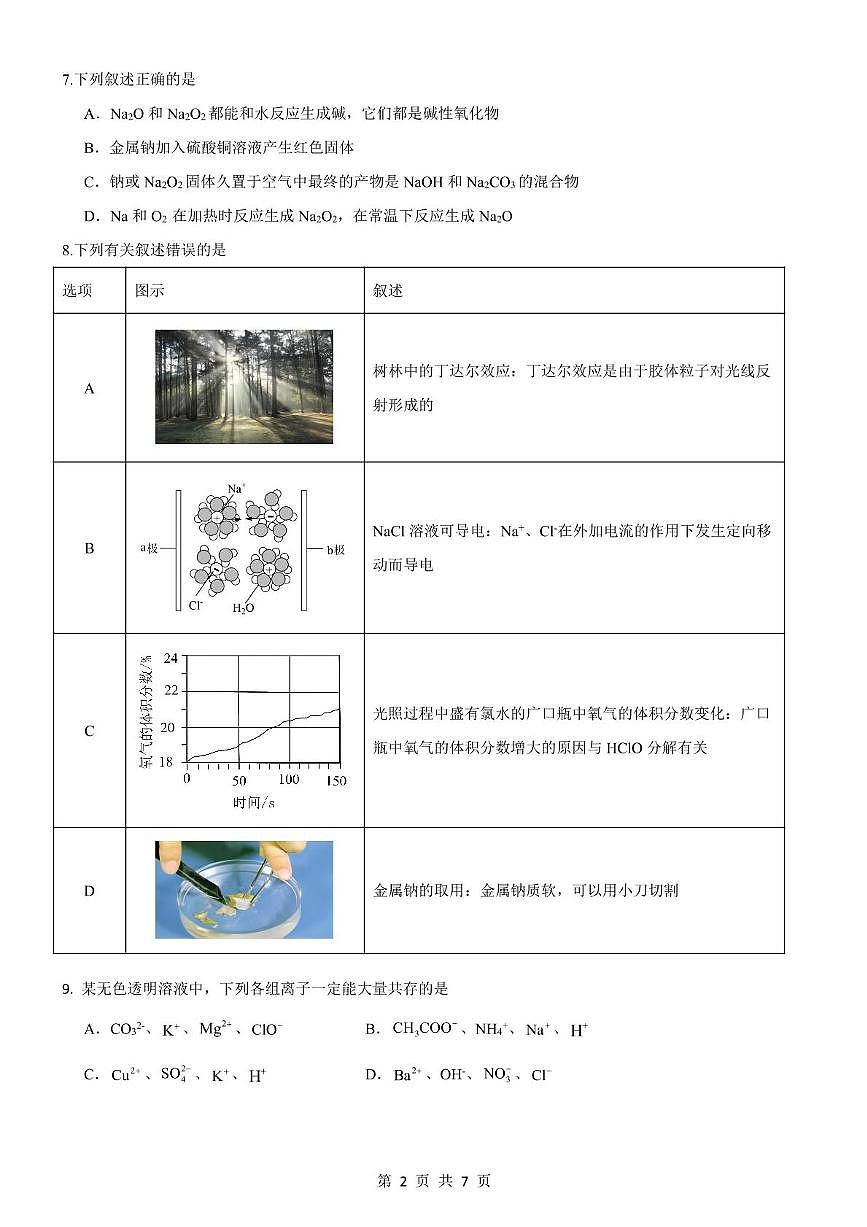广东省惠东县2023-2024学年高一上学期期中学业质量检测化学试卷（PDF版，无答案）第2页