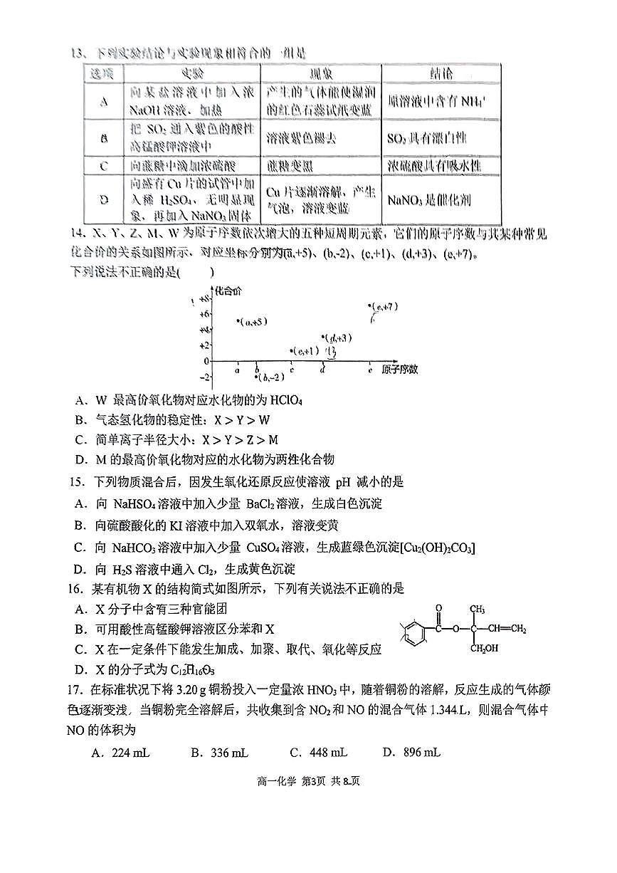 2025北京东直门中学高一（下）期中真题化学试卷第3页