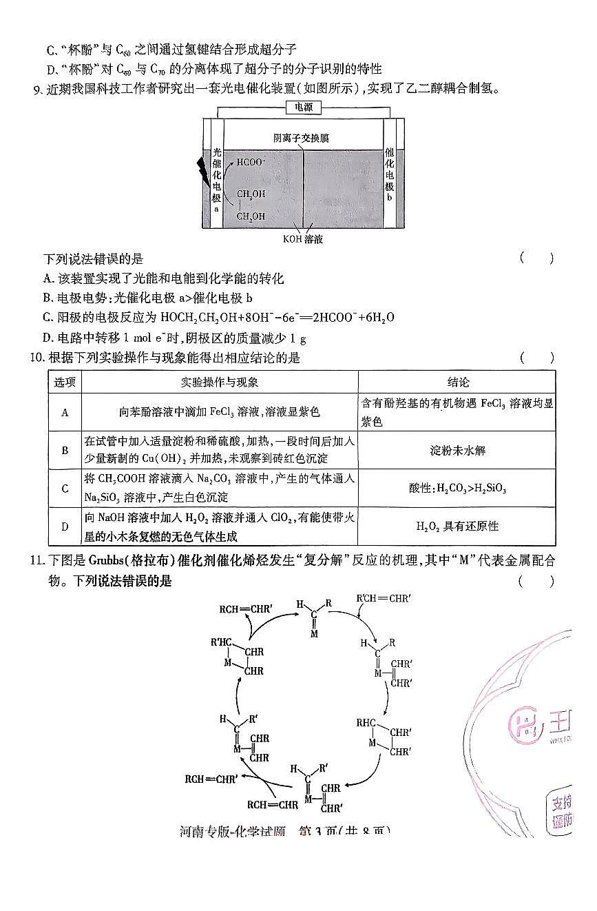 王后雄 高考押题预测卷 2025河南专版 化学第3页