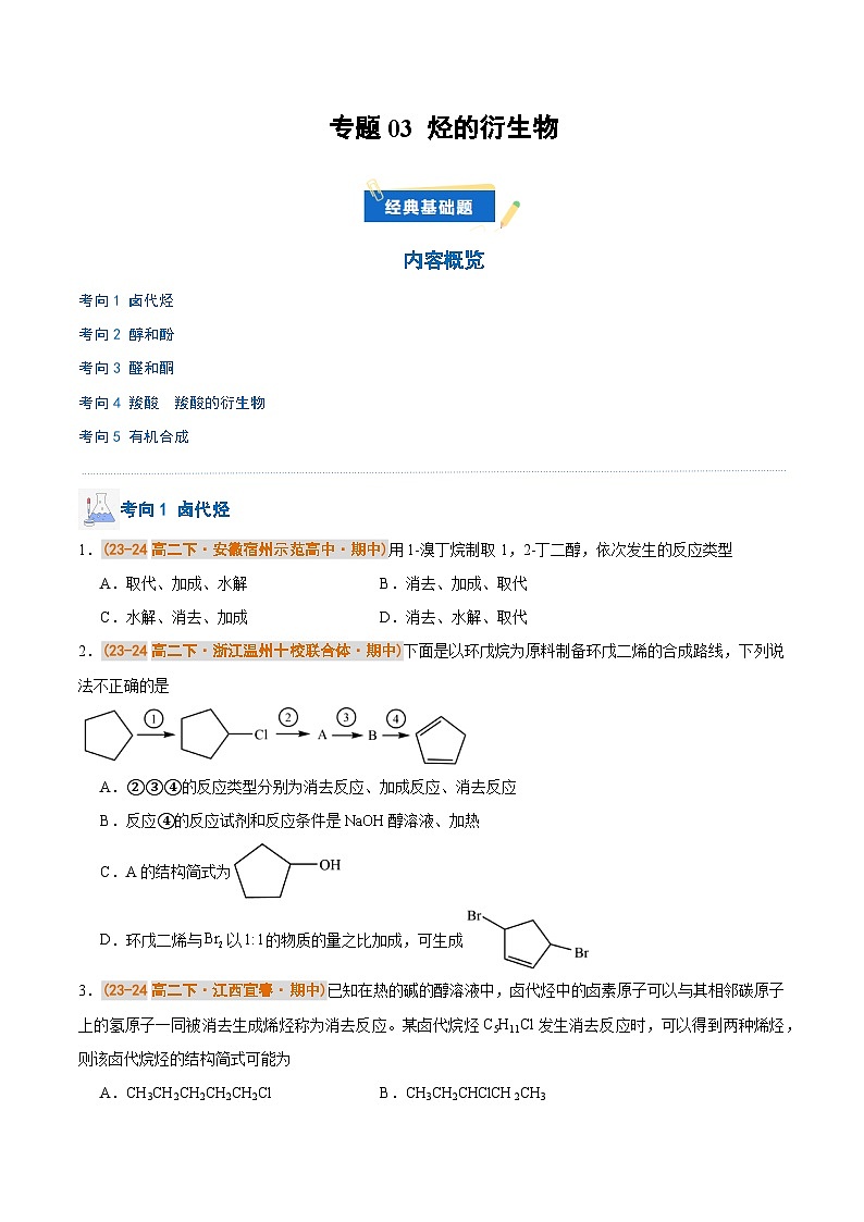 备战2024-2025学年高二化学下学期期中真题分类汇编 专题03 烃的衍生物（原卷版）第1页