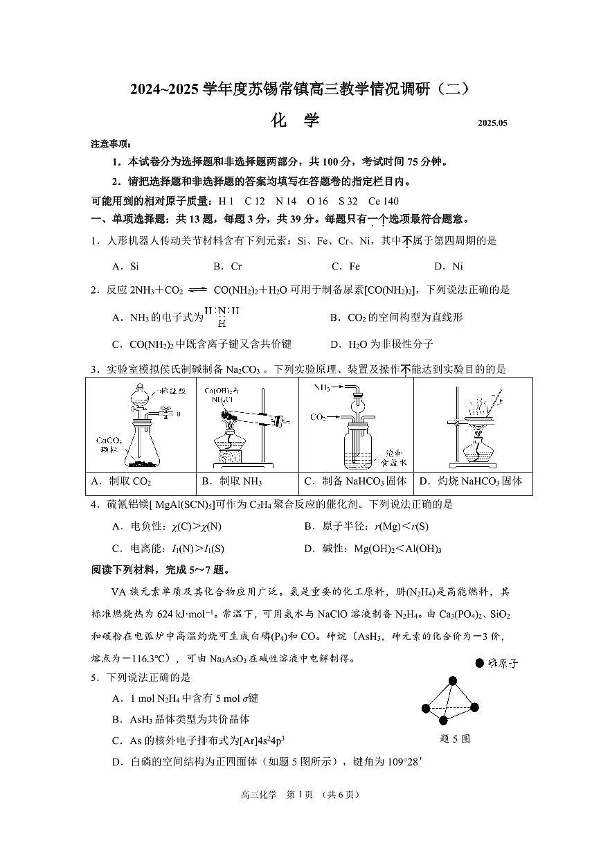 202505高三化学 试卷第1页