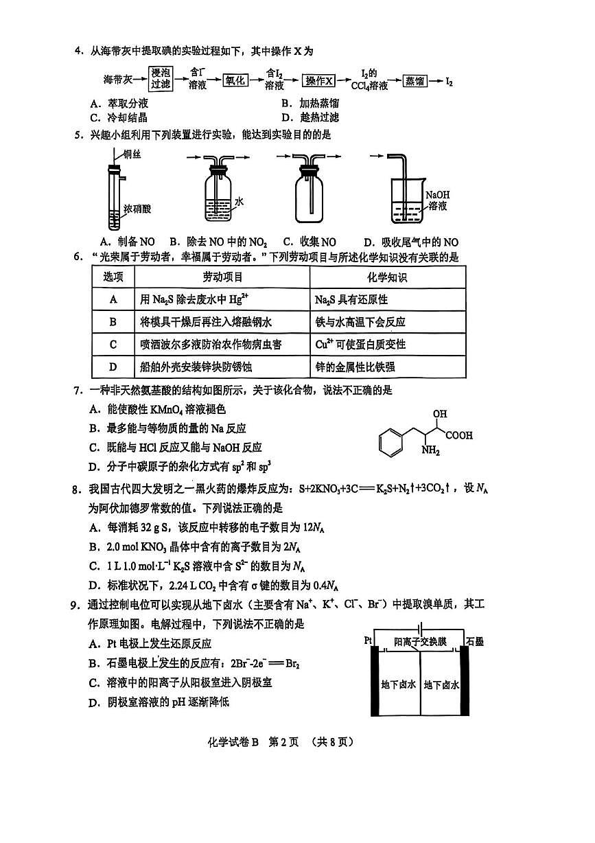 广东省广州市2025届高三下学期综合测试（二）（二模）化学试题 PDF版含答案第2页