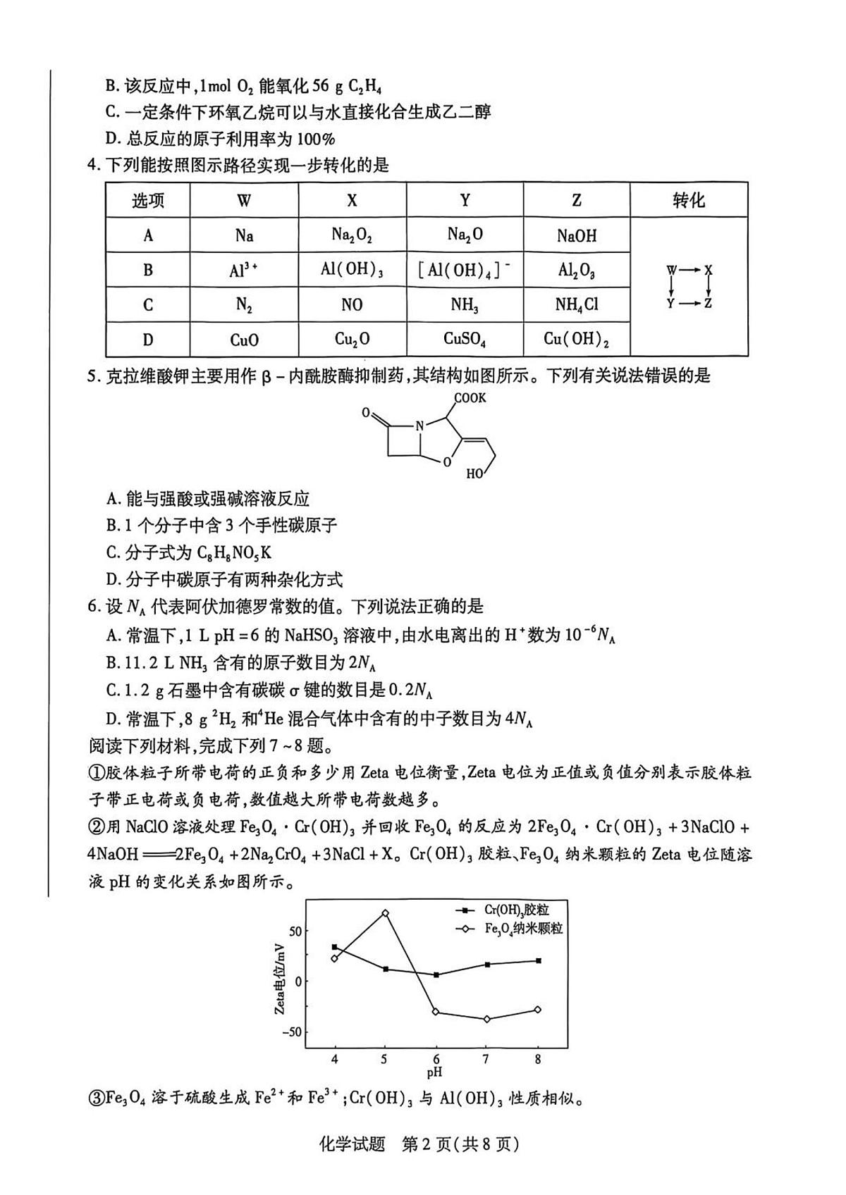 安徽卓越县中联盟2025届高三下学期5月检测-化学试题+答案第2页