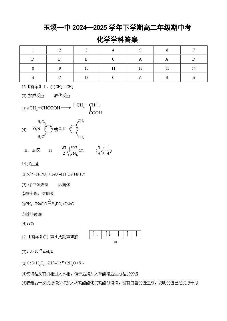 高二期中化学答案第1页