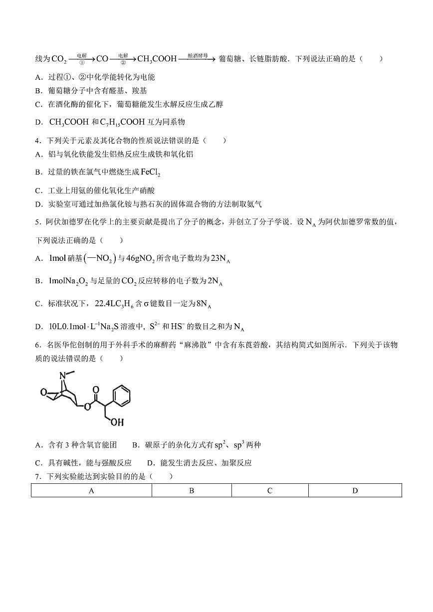黑龙江省齐齐哈尔市2024届高三下学期2月一模 化学试卷（含答案）第2页