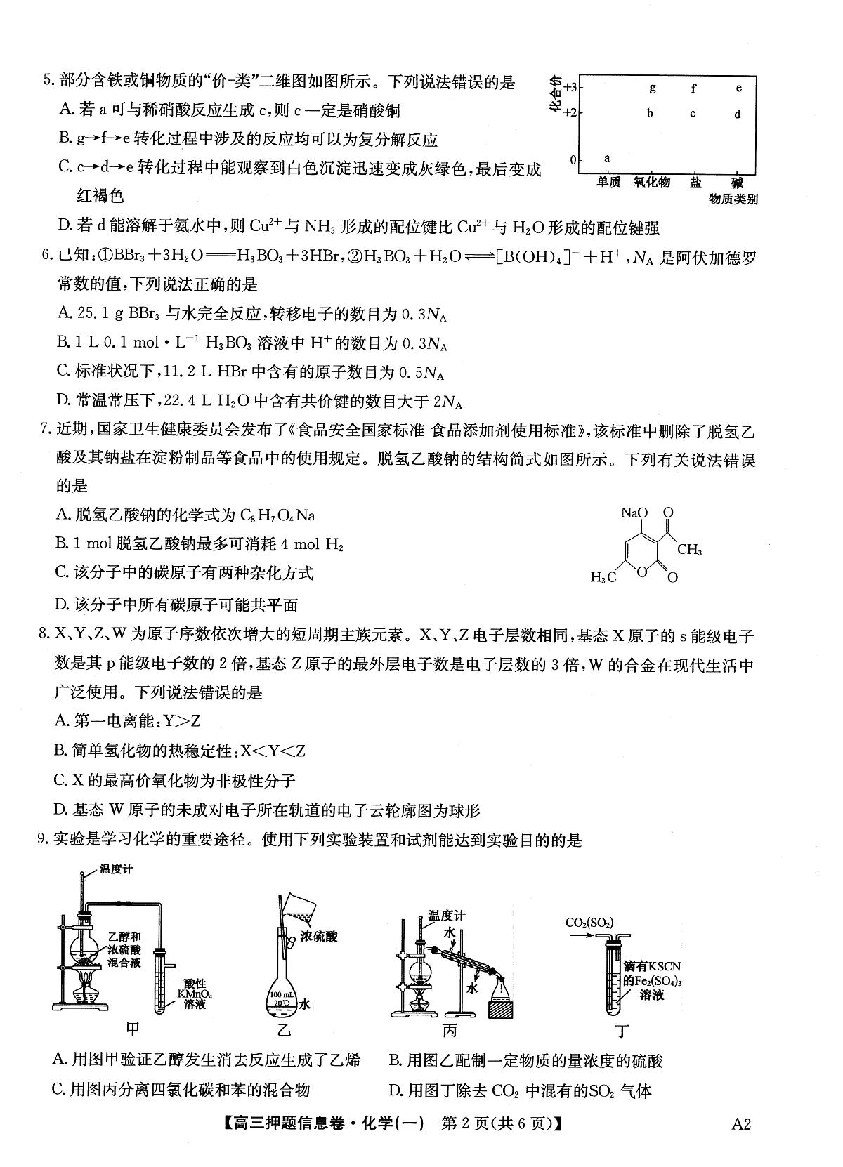 2025届高三押题信息卷（一）化学第2页