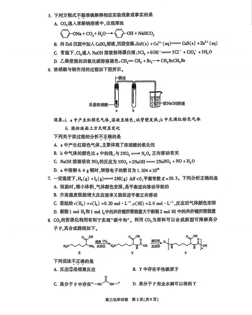 2025届北京市朝阳区高三二模质量检测二 化学试题及答案第2页