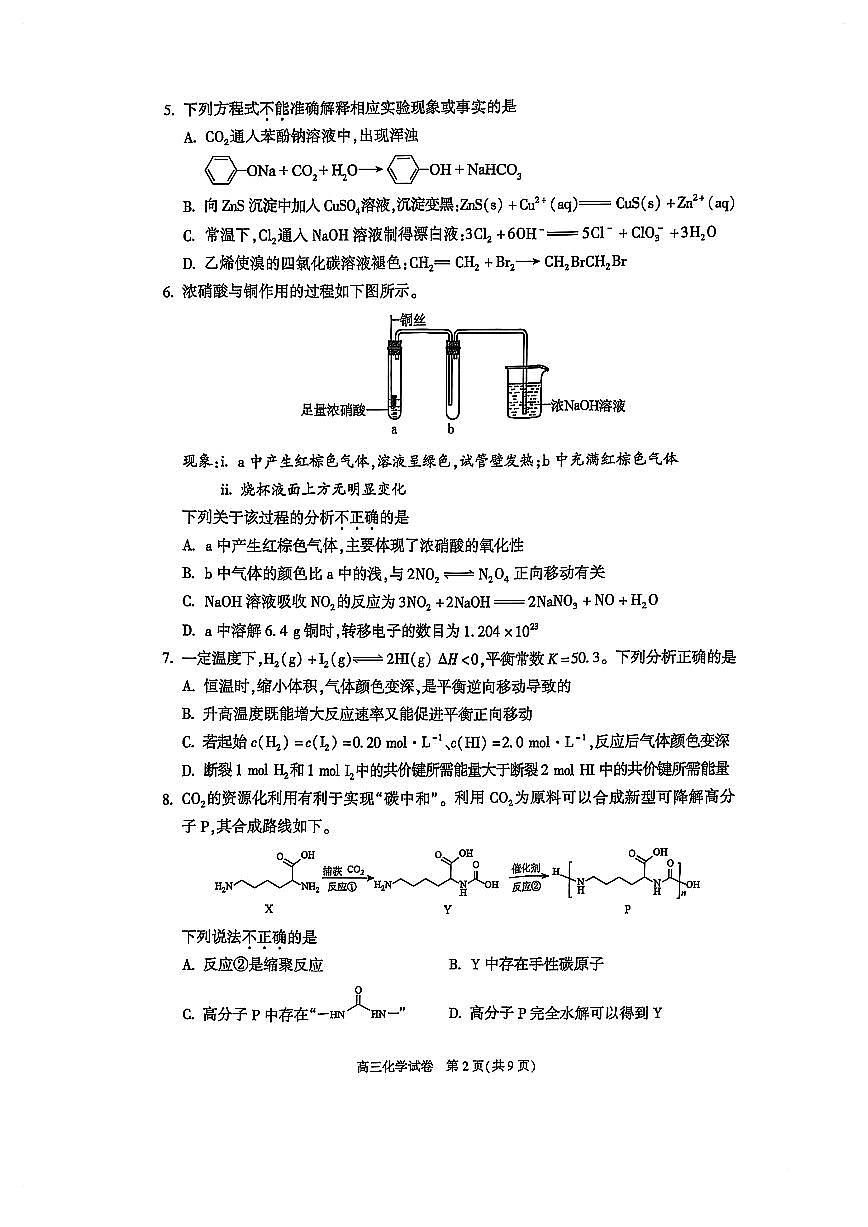 2025北京朝阳高三二模[高考模拟]化学试卷第2页