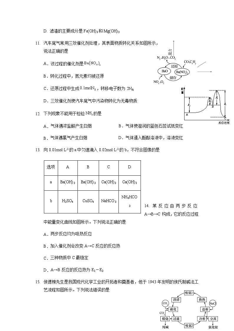 上海市黄浦区2022届高三上学期期终调研测试（一模）+化学 含答案第3页