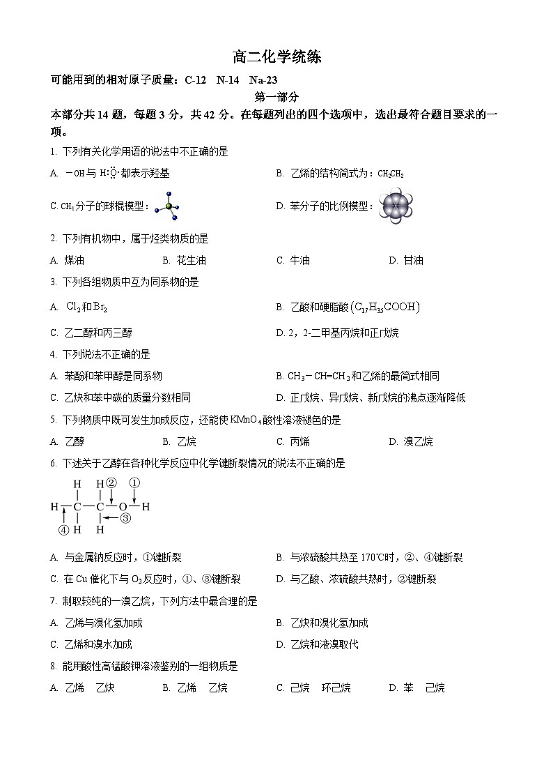 北京市清华大学附属中学2024-2025学年高二下学期3月统练化学试题（原卷版+解析版）第1页