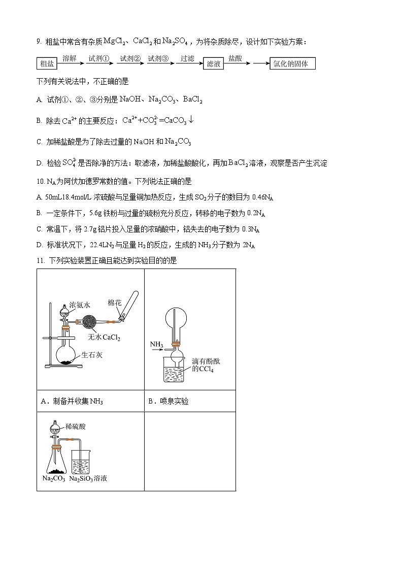 广东省深圳市盐田高级中学2024-2025学年高一下学期第一次月考化学试题（原卷版+解析版）第3页
