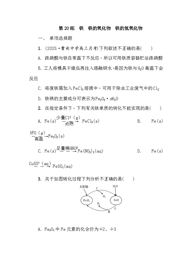 第20练　铁　铁的氧化物　铁的氢氧化物 课时作业（含答案）2026届高三化学一轮总复习第1页