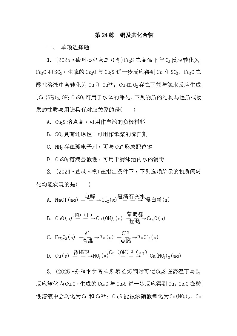 第24练　铜及其化合物 课时作业（含答案）2026届高三化学一轮总复习第1页