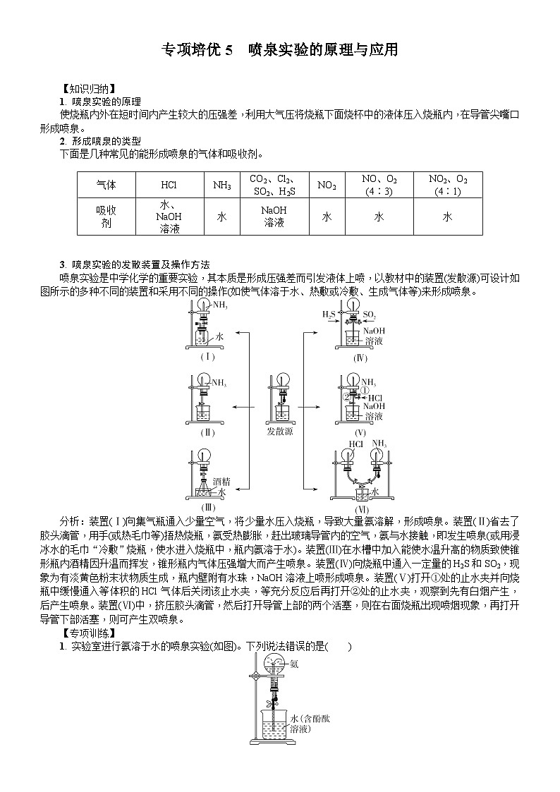 专项培优5　喷泉实验的原理与应用 学案（含答案）2026届高三化学一轮总复习第1页