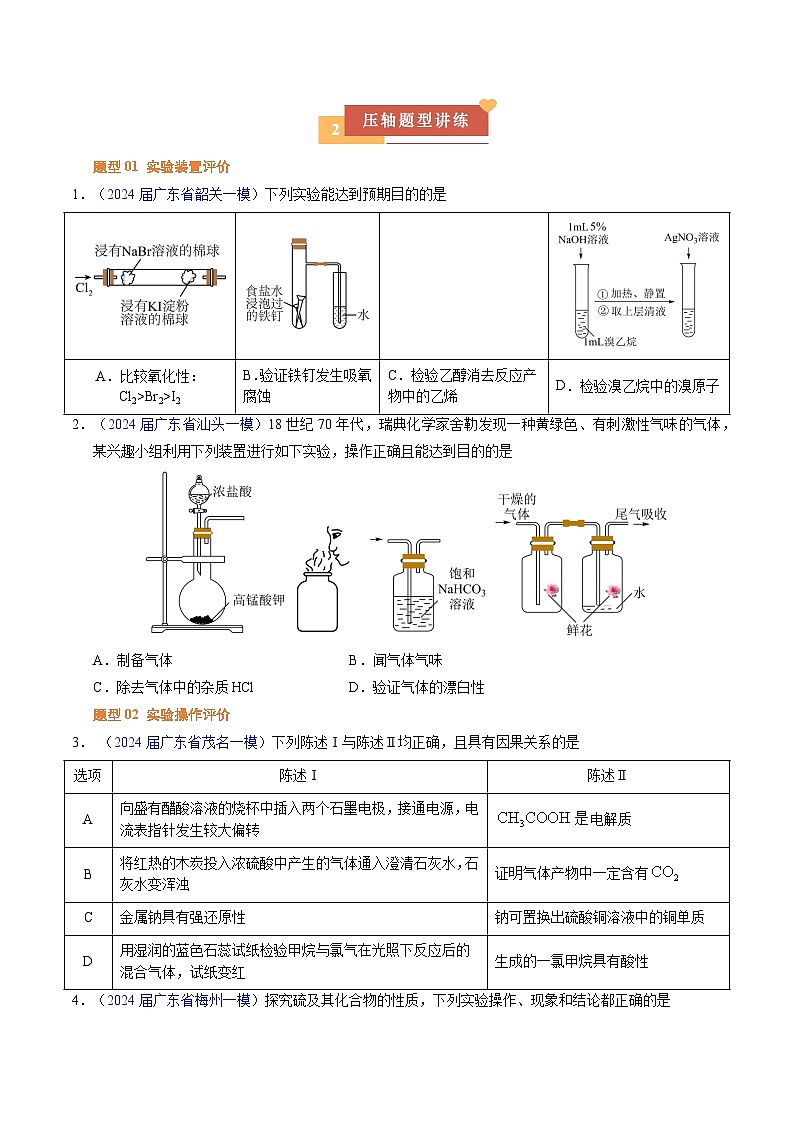2025年高考化学压轴（广东专用）压轴题03微型实验分析（原卷版）第2页