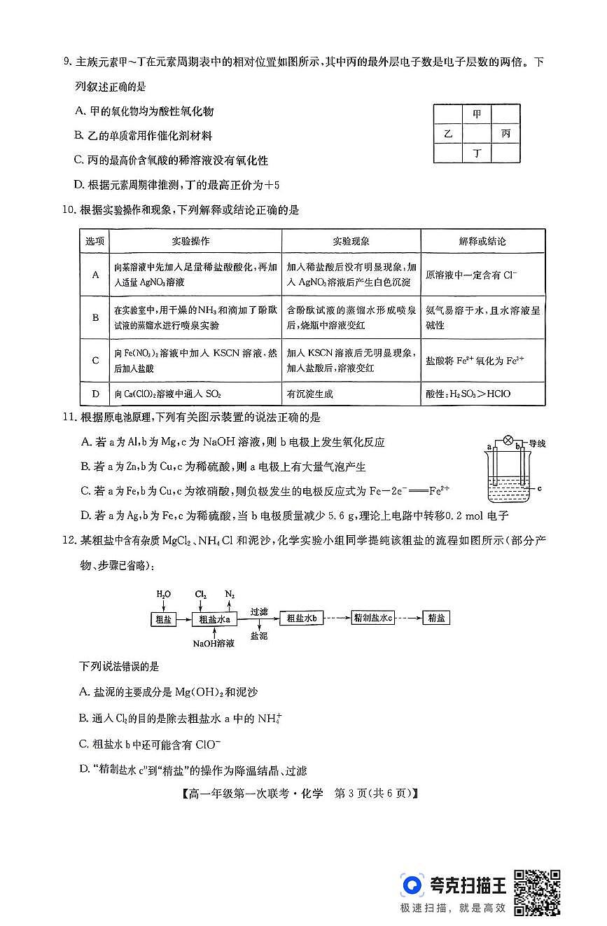 江西省新九校协作体2024-2025学年高一下学期第一次联考化学试题 无答案第3页