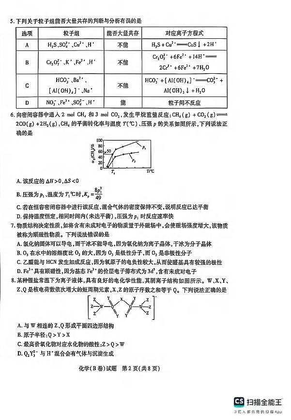 化学丨山西省晋中市2025届高三下学期5月高考适应训练考试试卷及答案第2页